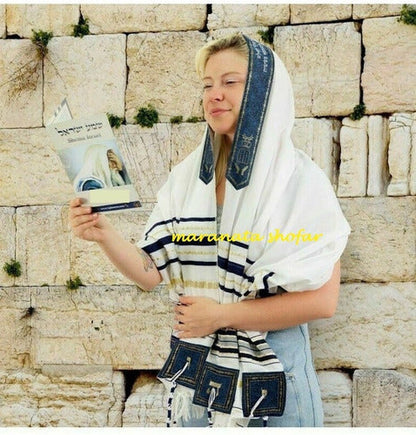 Talit Ortodoxo Gadol Grande Importado De Israel - Azul