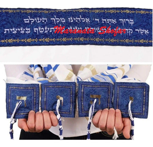 Talit Ortodoxo Gadol Grande Importado De Israel - Azul