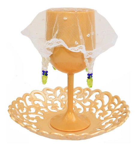 Kit Taça, Prato E Véu Para Mesa De Santa Ceia Dourada