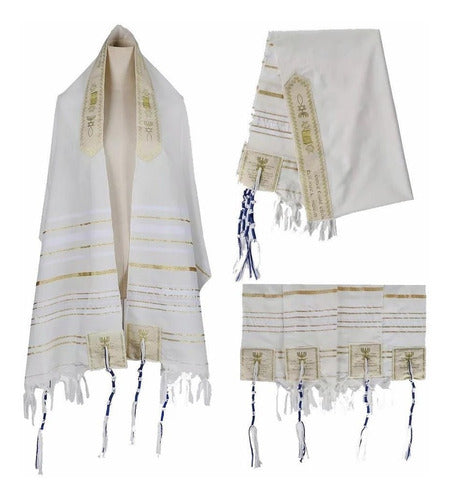 Talit Branco Com Dourado - Original De Israel