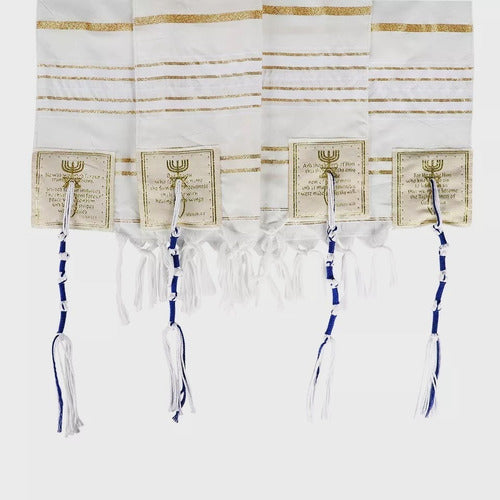 Talit Branco Com Dourado - Original De Israel