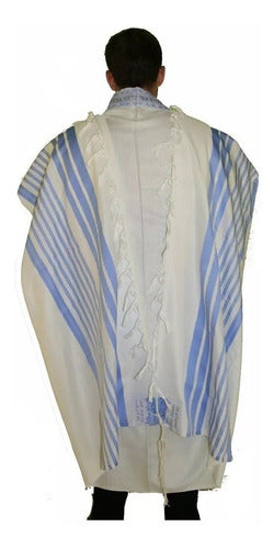 Talit Gadol Jumbo Azul 130x180 Cm - Importado De Israel