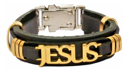 Pulseira De Couro Jesus Verniz Gospel Regulável