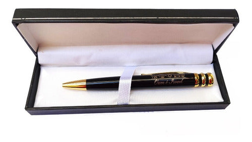 Caneta Judaica Preta C/ Dourado Shema Israel Com Estojo