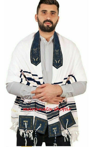 Talit Ortodoxo Gadol Grande Importado De Israel - Azul