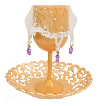 Kit Taça, Prato E Véu Para Mesa De Santa Ceia Dourada