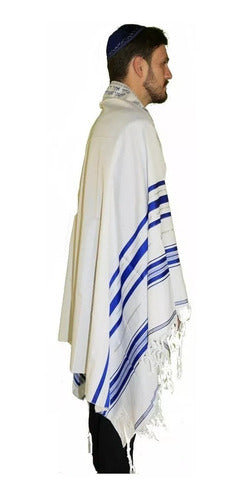 Talit Ortodoxo Azul Com Prata grande - Original - Israel