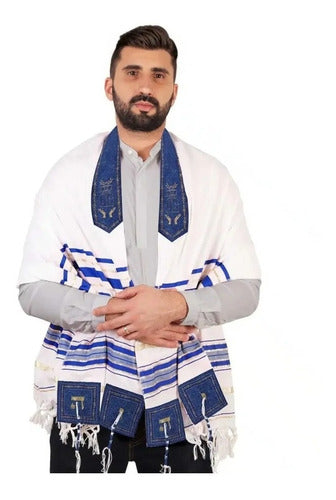 Talit Ortodoxo Gadol Grande Importado De Israel - Azul