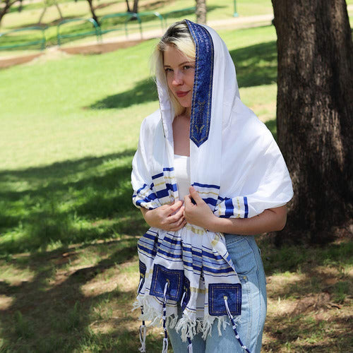 Talit Ortodoxo Gadol Grande Importado De Israel - Azul