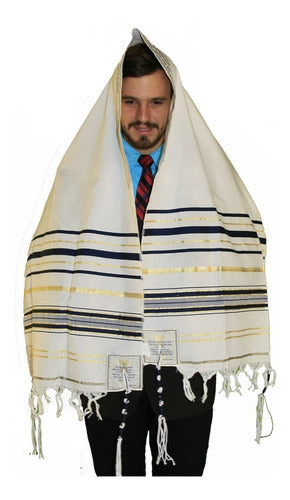Talit Messiânico Azul Escuro /original 55 X 180 Cm De Israel