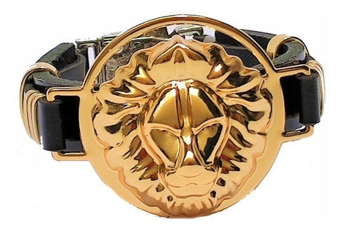 Pulseira Couro Leão De Juda Grande Verniz Gospel Regulável