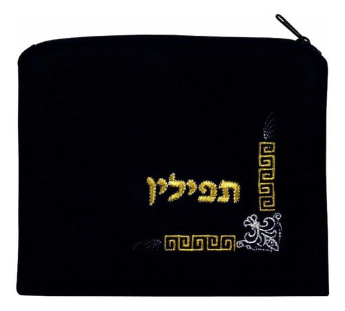 Saco/ Bolsa De Tefilin De Veludo Azul Escuro Design Coroa 3