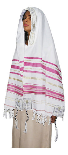 Talit  Rosa Messiânico - 55 X180 Cm - Original De Israel