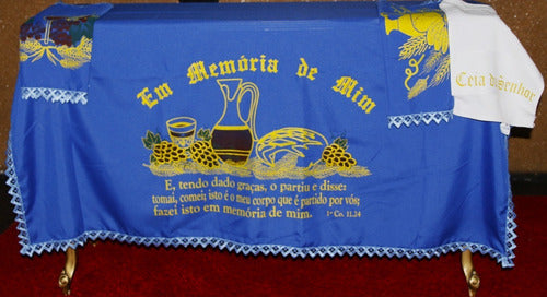Kit 4 Peças De Toalhas De Decoração Para Santa Ceia Azul