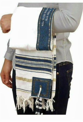 Talit Ortodoxo Gadol Grande Importado De Israel - Azul