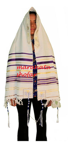 Talit  Roxo Messiânico - 55x180 Cm - Original De Israel