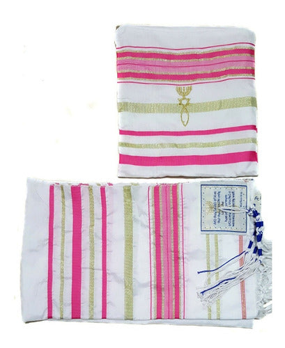 Talit  Rosa Messiânico - 55 X180 Cm - Original De Israel