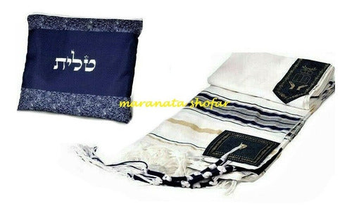 Talit Ortodoxo Gadol Grande Importado De Israel - Azul