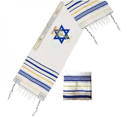 Talit Messiânico Azul Yeshua Jesus 55x180 Cm - De Israel