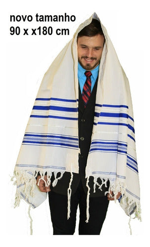 Talit Ortodoxo Azul Com Prata grande - Original - Israel