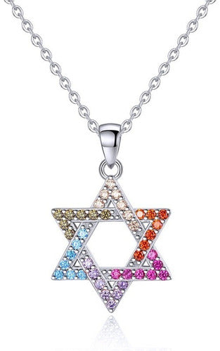 Pingente De Prata Estrela De Davi Com Pedras