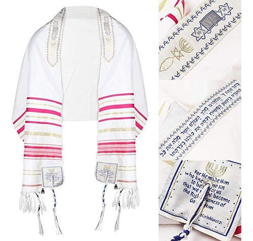 Talit  Rosa Messiânico - 55 X180 Cm - Original De Israel