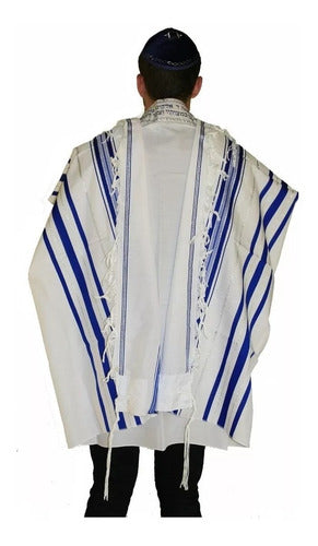Talit Ortodoxo Azul Com Prata grande - Original - Israel