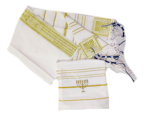 Talit Branco Com Dourado - Original De Israel