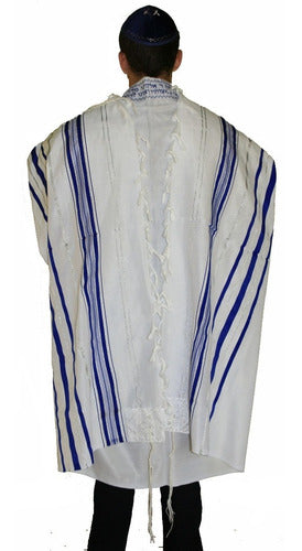 Talit Ortodoxo Gadol Jumbo Azul Com Prata 140x180cm Talitnia
