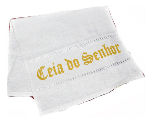 Toalha De Mão Santa Ceia Do Senhor 30 X 50 Cm Branca #