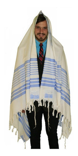 Talit Gadol Jumbo Azul 130x180 Cm - Importado De Israel