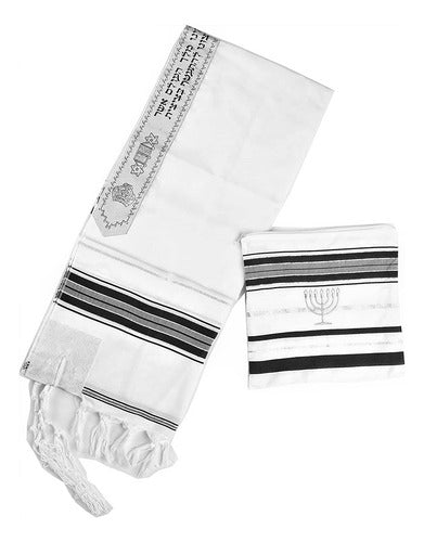Talit Ortodoxo Preto Com Prata 60x180 Cm  - De Israel