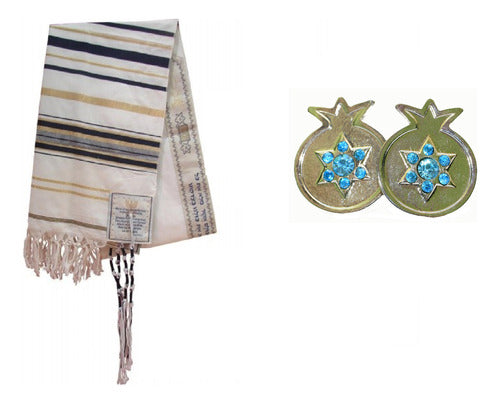 Talit Messiânico Azul + Prendedor - Original De Israel 2