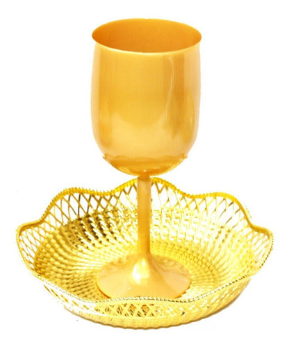 Kit Taça E Prato Para Mesa De Santa Ceia Dourada