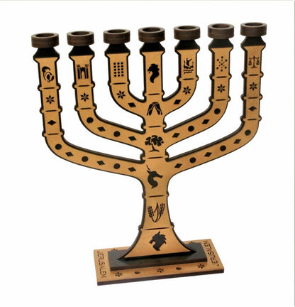 Candelabro Sete Pontas - Menora 12 Tribos - Em Mdf Pintado