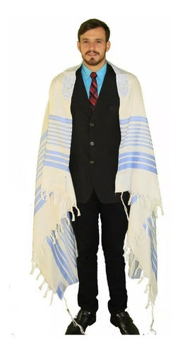 Talit Gadol Jumbo Azul 130x180 Cm - Importado De Israel