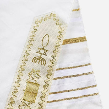 Talit Branco Com Dourado - Original De Israel