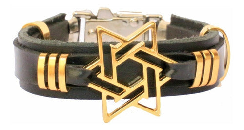Pulseira De Couro Estrela De Davi Verniz Gospel Regulável