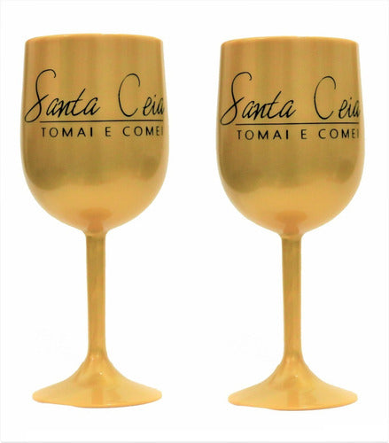 Kit 02 Taças Para Mesa De Santa Ceia Dourada 3