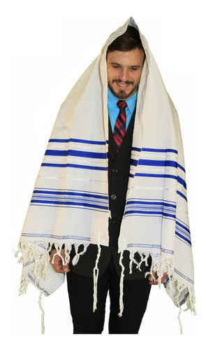 Talit Ortodoxo Azul Com Prata grande - Original - Israel