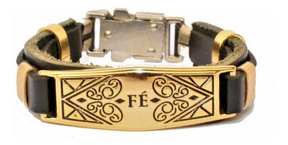 Pulseira De Couro Fé Verniz Gospel Regulável