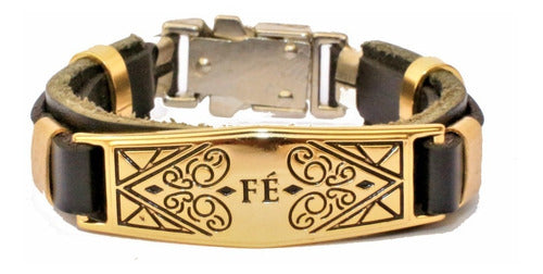 Pulseira De Couro Fé Verniz Gospel Regulável
