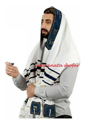 Talit Ortodoxo Gadol Grande Importado De Israel - Azul