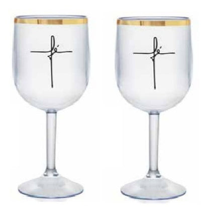 Kit 02 Taças Para Mesa De Santa Ceia Transparente Fé
