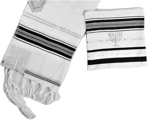 Talit Ortodoxo Preto Com Prata 60x180 Cm  - De Israel
