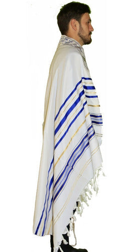 Talit Ortodoxo Gadol Jumbo Azul Com Dourado 140x180cm - De Israel - Talitnia