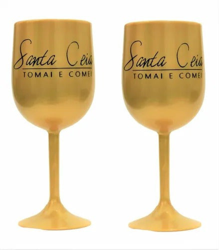 Kit 02 Taças Para Mesa De Santa Ceia Dourada Santa Ceia