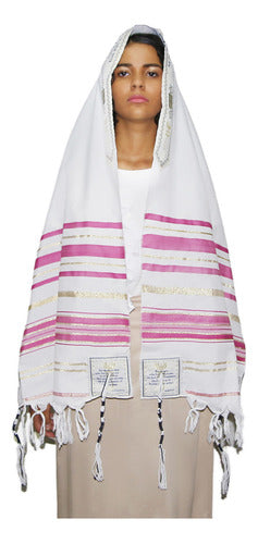Talit  Rosa Messiânico - 55 X180 Cm - Original De Israel