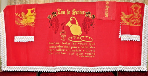 Kit 4 Peças De Toalhas De Decoração Para Santa Ceia Vermelha