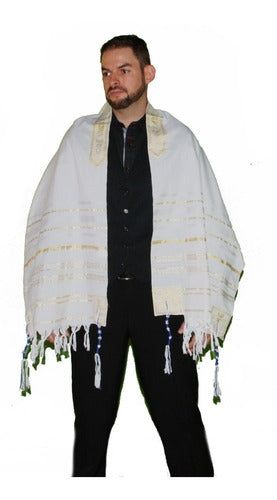 Talit Branco Com Dourado - Original De Israel